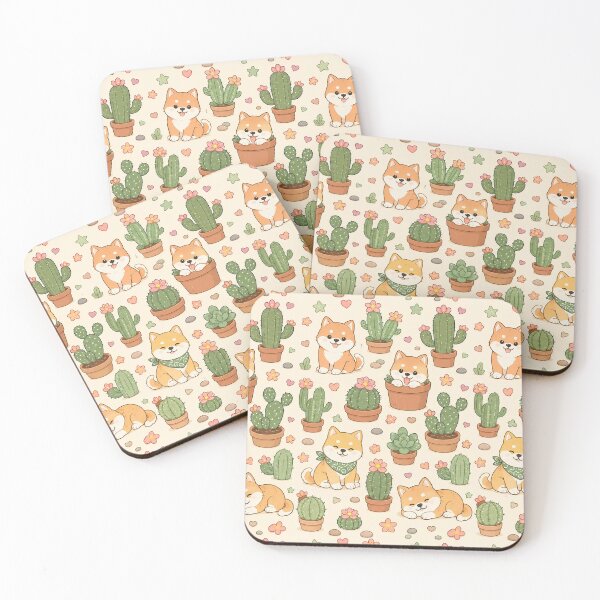 Item preview, Shiba Inu Cactus Bloom Pattern designed and sold by Soft Berry Studio.