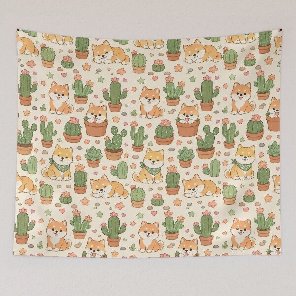 Item preview, Shiba Inu Cactus Bloom Pattern designed and sold by Soft Berry Studio.