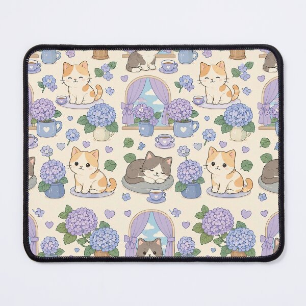 Item preview, Cozy Cat Hydrangea Window Pattern designed and sold by Soft Berry Studio.