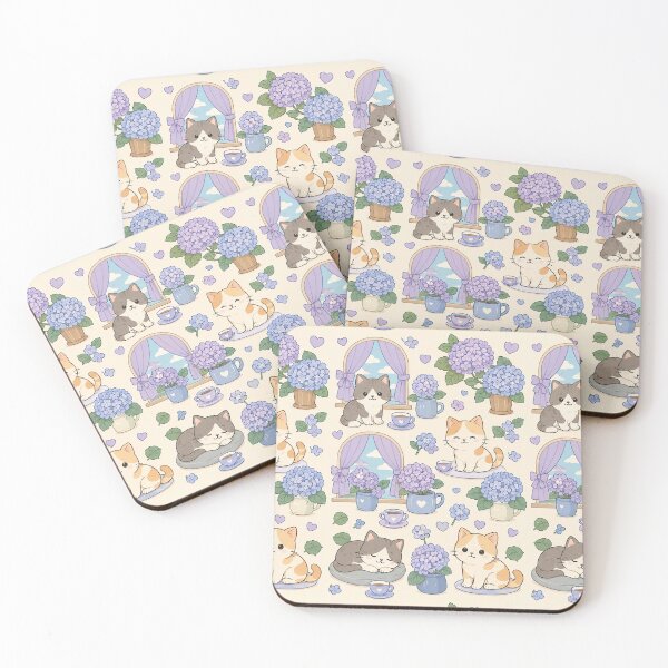 Item preview, Cozy Cat Hydrangea Window Pattern designed and sold by Soft Berry Studio.