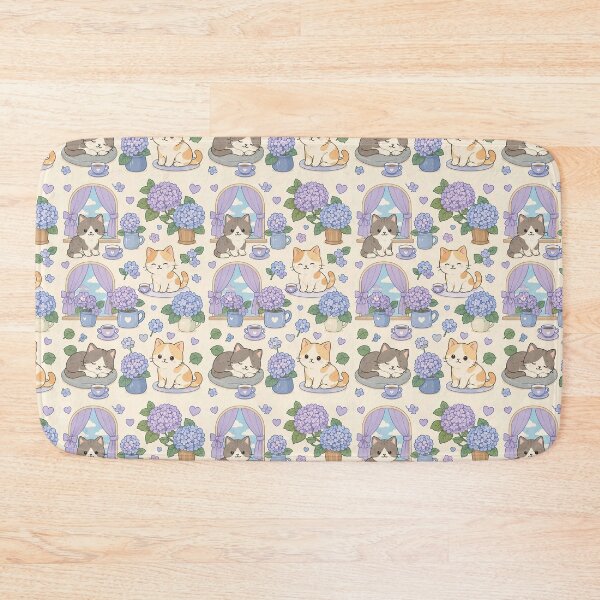 Item preview, Cozy Cat Hydrangea Window Pattern designed and sold by Soft Berry Studio.