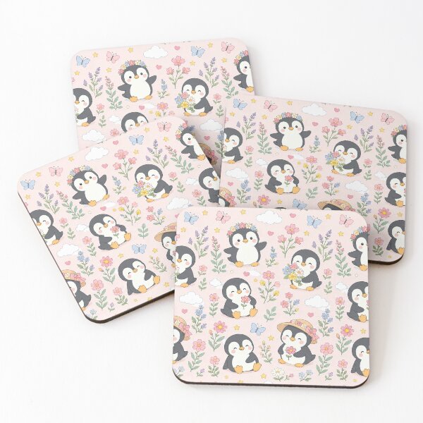 Item preview, Penguin Wildflower Garden Pattern designed and sold by Soft Berry Studio.