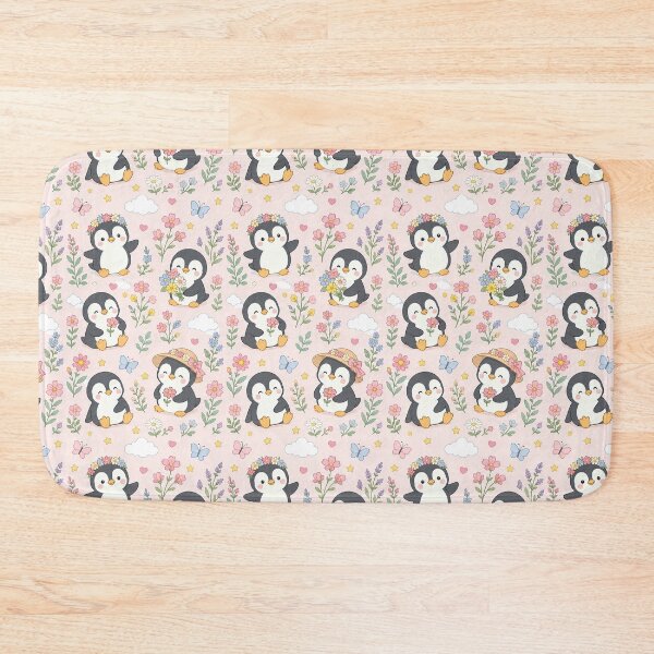 Item preview, Penguin Wildflower Garden Pattern designed and sold by Soft Berry Studio.