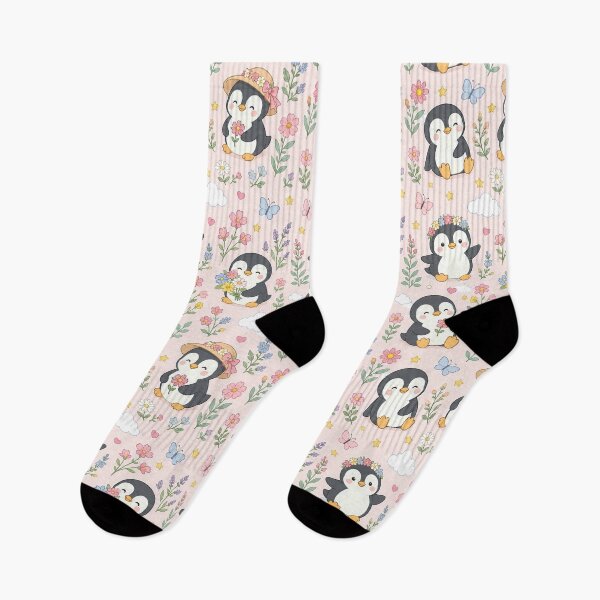 Item preview, Penguin Wildflower Garden Pattern designed and sold by Soft Berry Studio.