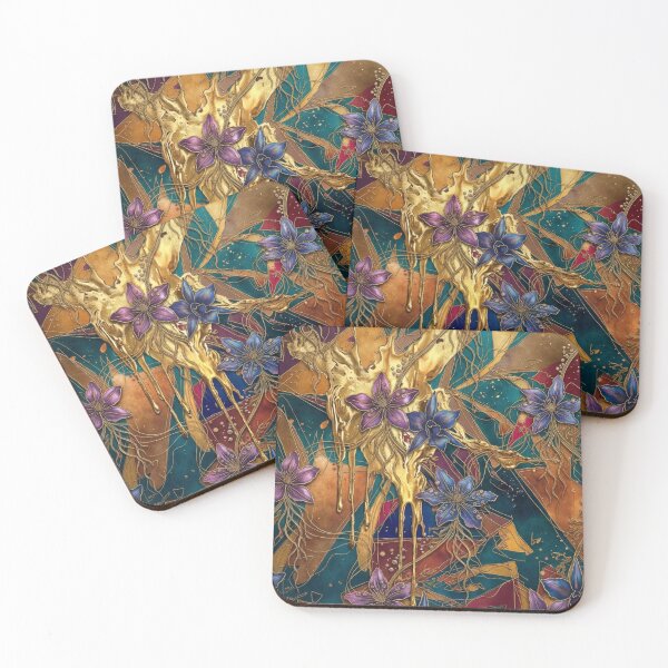 Item preview, Molten Gold Drip Teal Purple Orchid Pattern designed and sold by WitchyBotanicaArt.