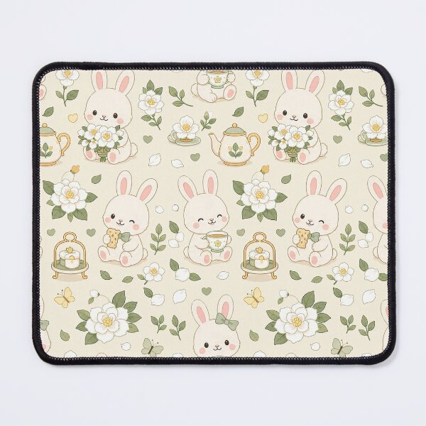 Item preview, Bunny Gardenia Tea Garden Pattern designed and sold by Soft Berry Studio.