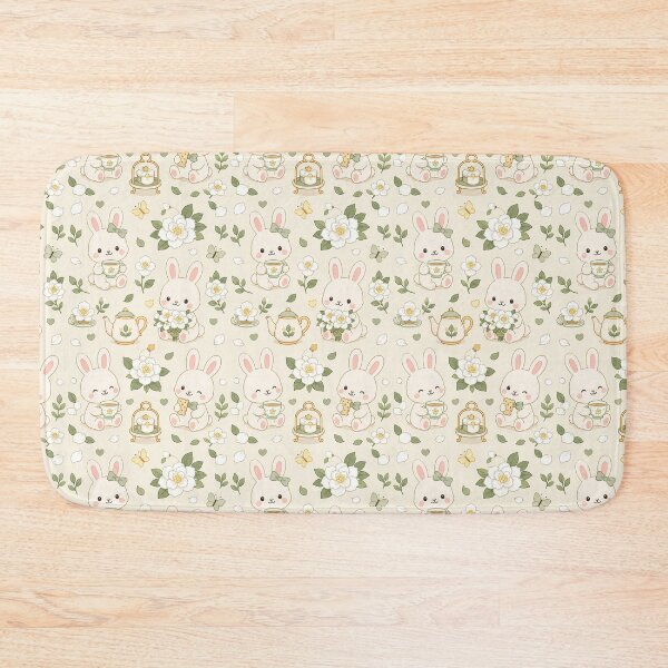 Item preview, Bunny Gardenia Tea Garden Pattern designed and sold by Soft Berry Studio.
