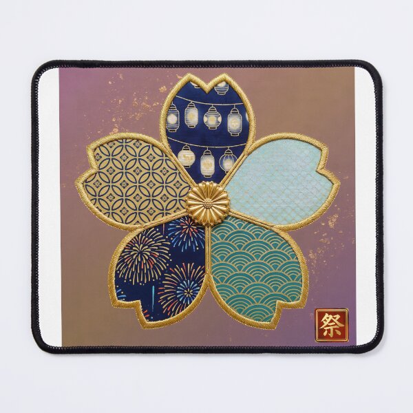 Item preview, Matsuri — Japanese Cherry Blossom Crest Art Print | Lantern Rows & Goldfish Net Festival Pattern designed and sold by KimonoKotoba.