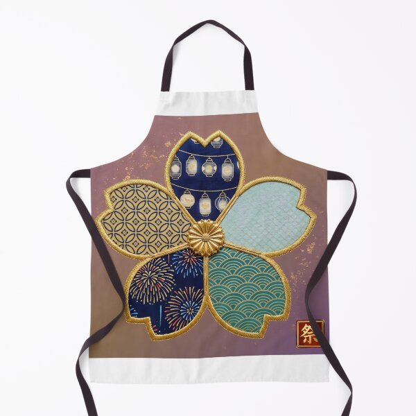 Item preview, Matsuri — Japanese Cherry Blossom Crest Art Print | Lantern Rows & Goldfish Net Festival Pattern designed and sold by KimonoKotoba.