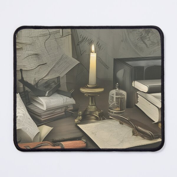 Item preview, Vintage Scholar's Desk with Candlelight, Antique Books and Quill in a Dusty Study designed and sold by oleend.