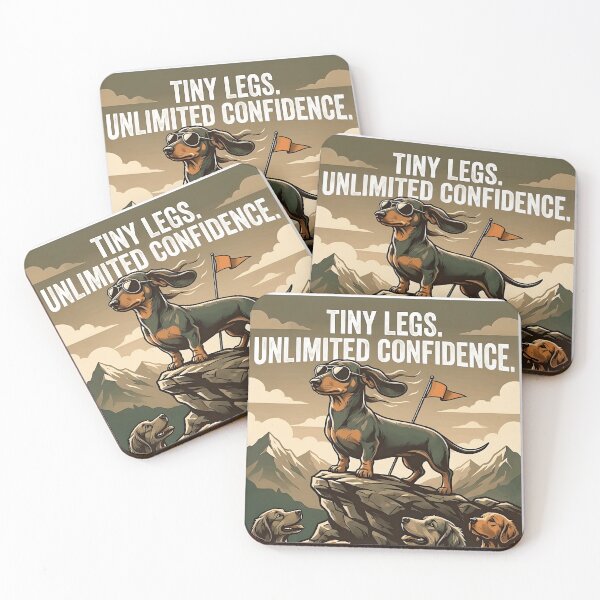Item preview, Tiny Legs Unlimited Confidence Funny Dachshund Mountain Poster designed and sold by jgoteiner.