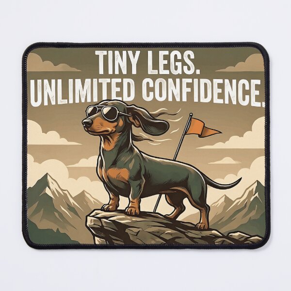 Item preview, Tiny Legs Unlimited Confidence Funny Dachshund Mountain Poster designed and sold by jgoteiner.