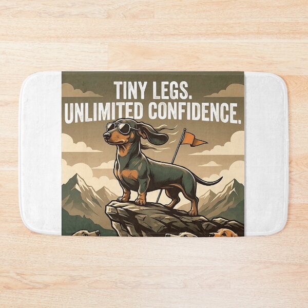 Item preview, Tiny Legs Unlimited Confidence Funny Dachshund Mountain Poster designed and sold by jgoteiner.