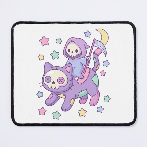Item preview, Kawaii Grim Reaper Riding Pastel Goth Skull Cat designed and sold by Kawaii-n-Spice.