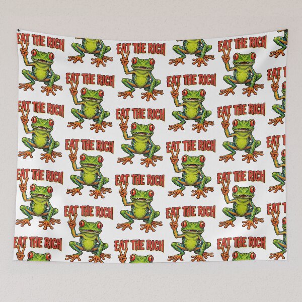 Item preview, Eat The Rich Green Tree Frog Peace Sign Retro designed and sold by TeeARTHY.