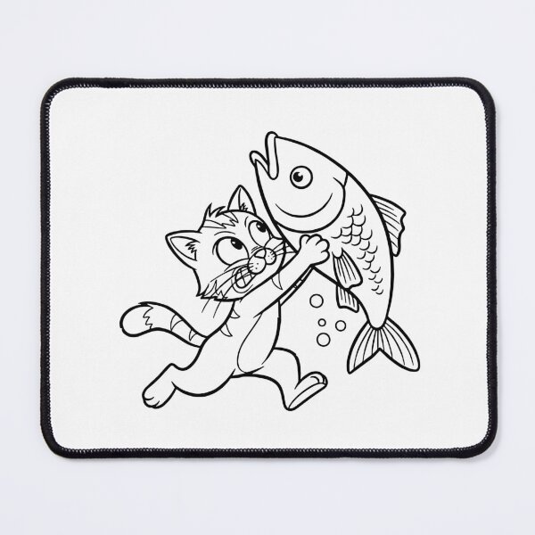 Item preview, Funny Cat Holding Fish Cartoon Line Art designed and sold by ArtPer-design.