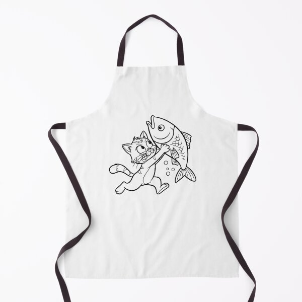 Item preview, Funny Cat Holding Fish Cartoon Line Art designed and sold by ArtPer-design.
