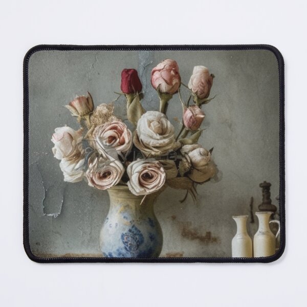 Item preview, Elegant Vintage Still Life of Dried Roses in a Rustic Ceramic Vase designed and sold by oleend.