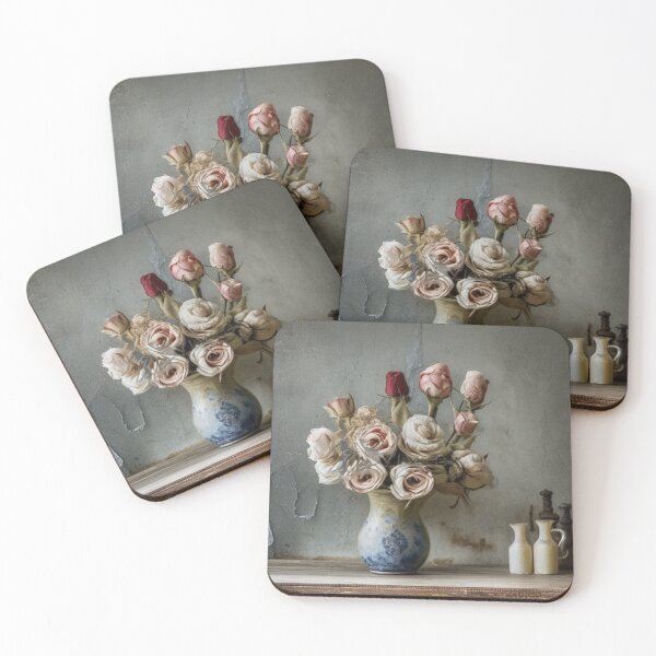 Item preview, Elegant Vintage Still Life of Dried Roses in a Rustic Ceramic Vase designed and sold by oleend.