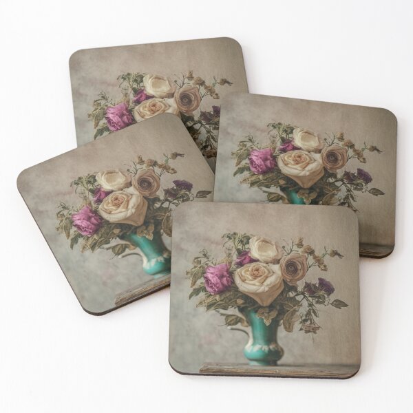 Item preview, Rustic Vintage Still Life of Dried Roses in a Green Ceramic Vase designed and sold by oleend.