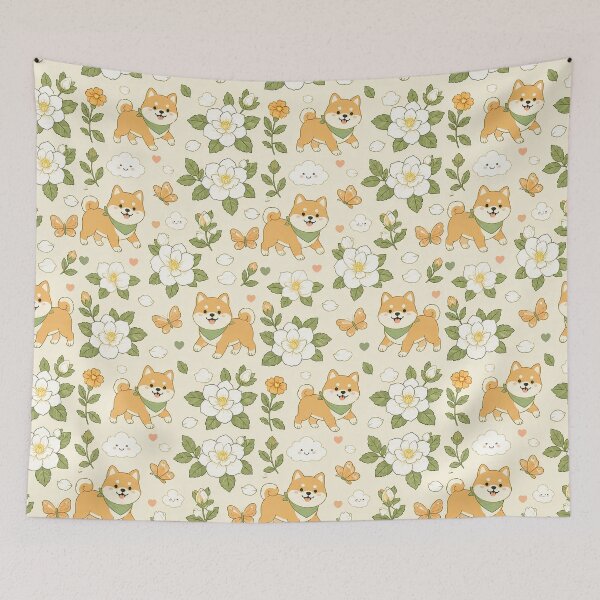 Item preview, Shiba Inu Gardenia Walk Pattern designed and sold by Soft Berry Studio.
