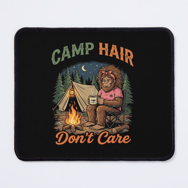 Item preview, Camp Hair Dont Care Camping Bigfoot Sasquatch Badge designed and sold by TeeARTHY.