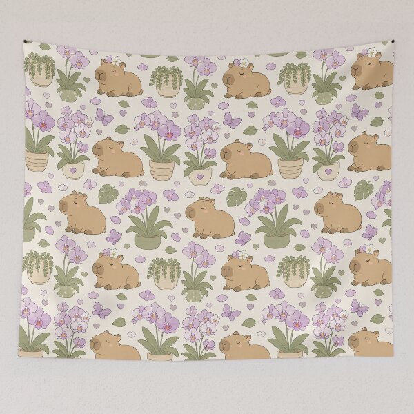 Item preview, Capybara Orchid Garden Pattern designed and sold by Soft Berry Studio.