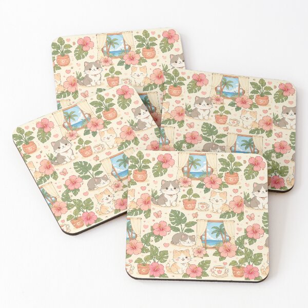 Item preview, Cozy Cat Hibiscus Window Pattern designed and sold by Soft Berry Studio.