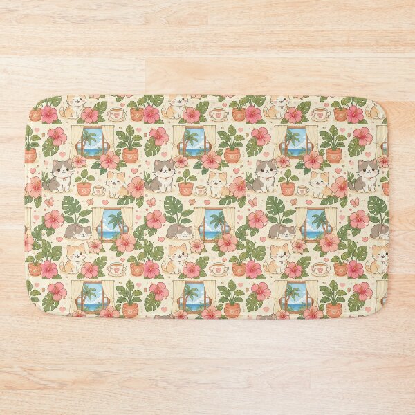 Item preview, Cozy Cat Hibiscus Window Pattern designed and sold by Soft Berry Studio.