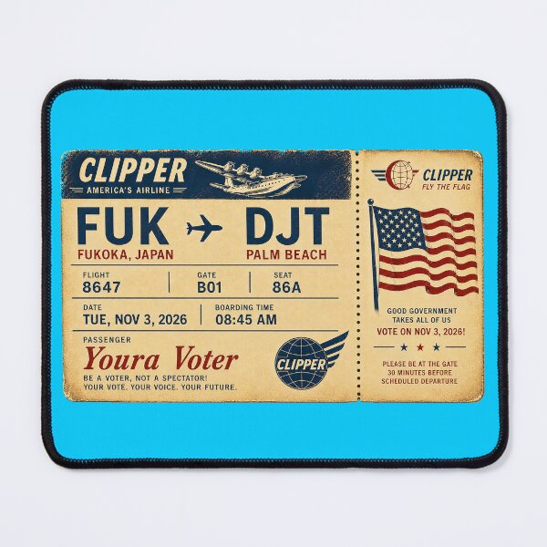 Item preview, ✈️ FUK → DJT Boarding Pass - LAST CALL FOR DEMOCRACY COLLECTION ✈️ - Vintage Classic Clipper - Passenger Youra Voter designed and sold by WheelieGdArt.