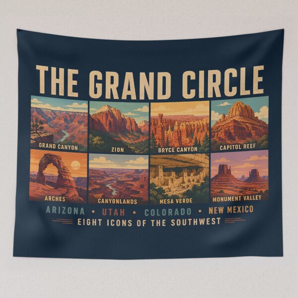 Item preview, Grand Circle National Parks Landmarks Illustration Vintage designed and sold by KrisSidDesigns.