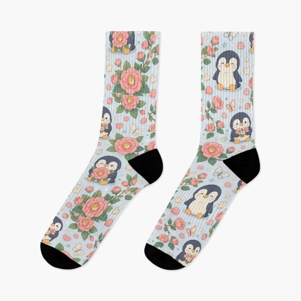 Item preview, Penguin Camellia Garden Pattern designed and sold by Soft Berry Studio.