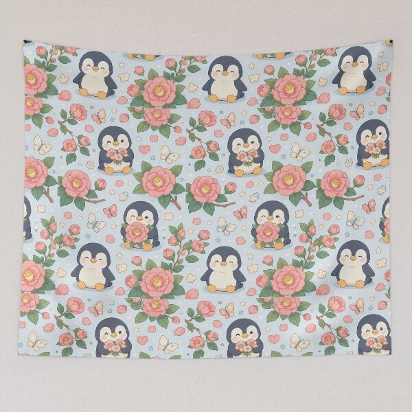 Item preview, Penguin Camellia Garden Pattern designed and sold by Soft Berry Studio.