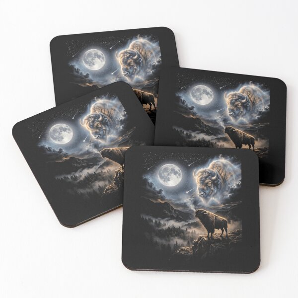 Item preview, Bison Howling At Moon Spirit Animal Night Landscape designed and sold by d247.
