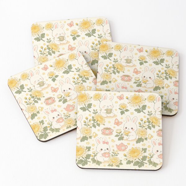Item preview, Bunny Chrysanthemum Tea Garden Pattern designed and sold by Soft Berry Studio.