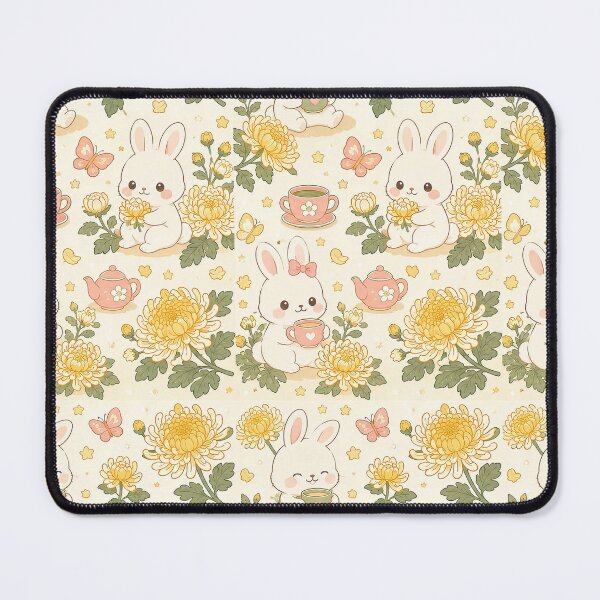 Item preview, Bunny Chrysanthemum Tea Garden Pattern designed and sold by Soft Berry Studio.