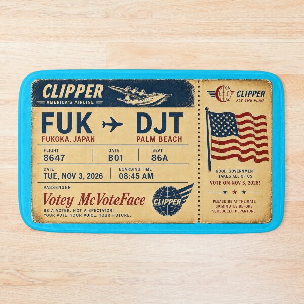 Item preview, ✈️ FUK → DJT Boarding Pass - LAST CALL FOR DEMOCRACY COLLECTION ✈️ - Vintage Classic Clipper - Passenger Votey McVoteFace designed and sold by WheelieGdArt.
