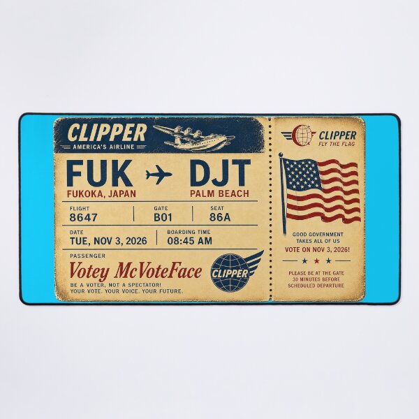 Item preview, ✈️ FUK → DJT Boarding Pass - LAST CALL FOR DEMOCRACY COLLECTION ✈️ - Vintage Classic Clipper - Passenger Votey McVoteFace designed and sold by WheelieGdArt.