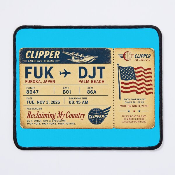 Item preview, ✈️ FUK → DJT Boarding Pass - LAST CALL FOR DEMOCRACY COLLECTION ✈️ - Vintage Classic Clipper - Passenger Reclaiming My Country designed and sold by WheelieGdArt.
