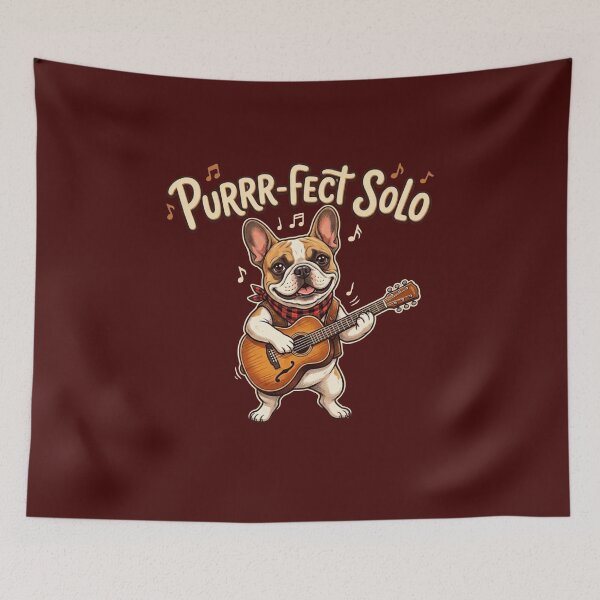 Aperçu de l'œuvre Solo parfait. Un bouledogue français joue de la guitare électrique créée et vendue par Evelashop.