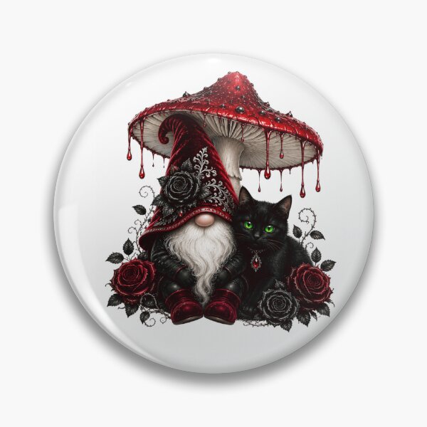 Item preview, Enchanted Winter Gnome & Black Cat | Crimson Mushroom Fantasy Art designed and sold by RoPrincess.