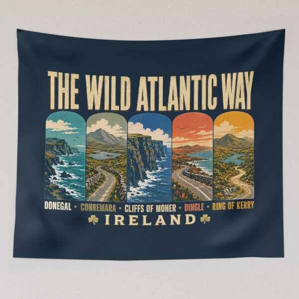 Item preview, Wild Atlantic Way Ireland Landmarks Illustration Vintage designed and sold by KrisSidDesigns.
