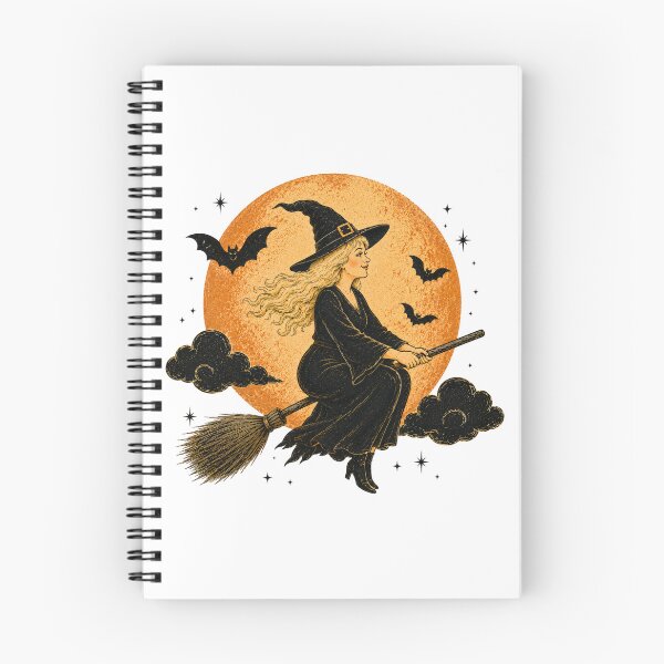 Item preview, Vintage Witch Flying on Broom | Retro Halloween Moon | Distressed Spooky Illustration designed and sold by Rewind Society.