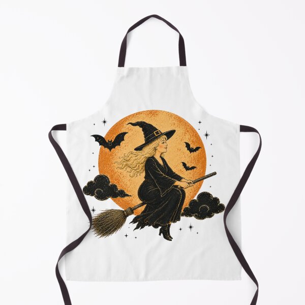 Item preview, Vintage Witch Flying on Broom | Retro Halloween Moon | Distressed Spooky Illustration designed and sold by Rewind Society.