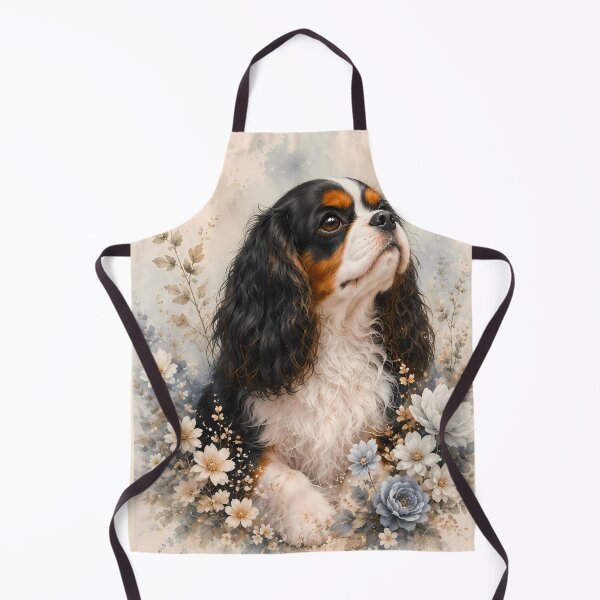 Artikelvorschau, Cavalier King Charles Spaniel with Blue Flowers | Soft Watercolor Floral Dog Portrait entworfen und verkauft von ManJiangHong.