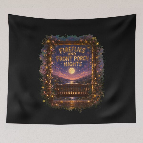 Item preview, Fireflies And Front Porch Nights Porch Swing Moonlight Art Summer Nostalgia Gift for Southern Hearts designed and sold by Nightarel.