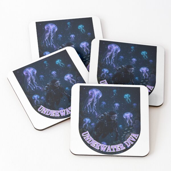 Item preview, Diva submarina: buceadora con medusas bioluminiscentes designed and sold by Neurospicy Trolls.