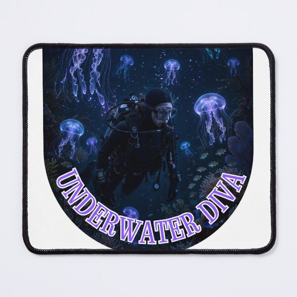 Item preview, Underwater Diva - Female Scuba Diver With Glowing Jellyfish Bioluminescent Jellyfish designed and sold by Neurospicy Trolls.