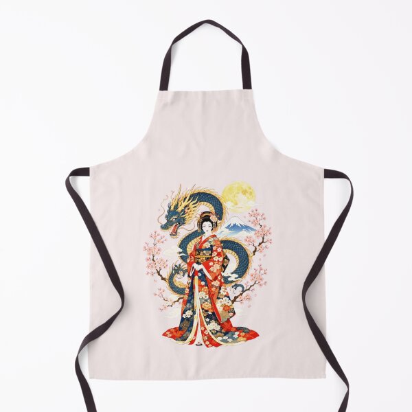 Item preview, Geisha in a red kimono and blue dragon on Mount Fuji, white background (Ukiyo-e) designed and sold by Natalia-Vlad.