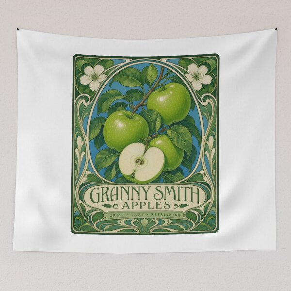 Item preview, Art Nouveau Granny Smith Apples Botanical Print designed and sold by AntiqueImages.